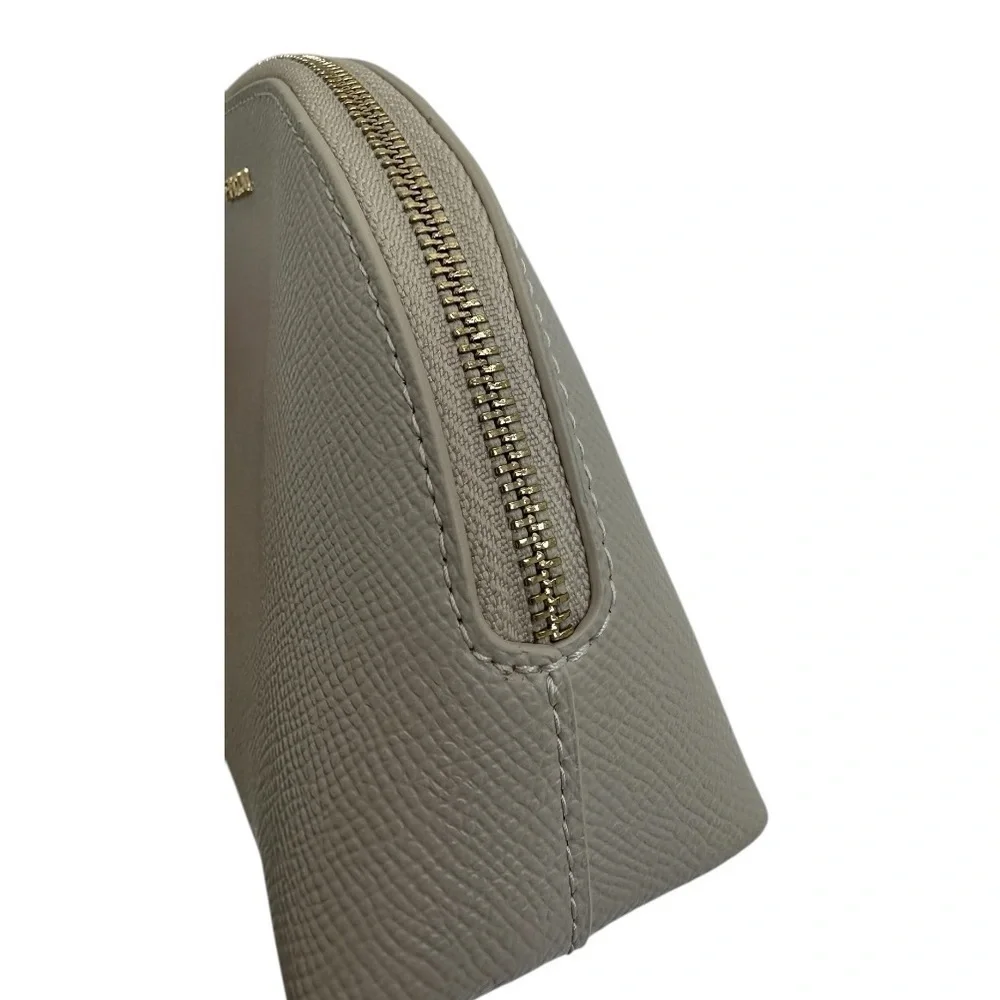 FURLA Classic Large Leather Cosmetic Case Pouch in Taupe Grey Luxury $198 NWOT